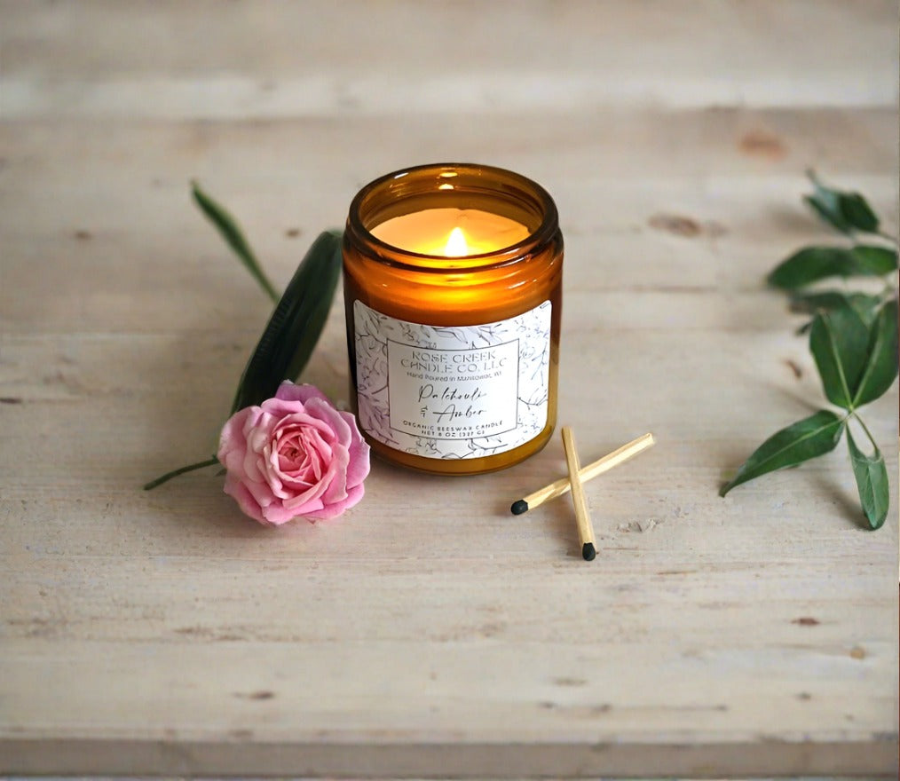 8 oz. Organic Beeswax Candles - Amber & Clear Jars