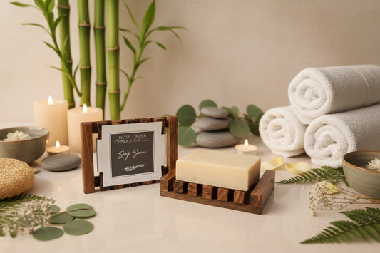 Bamboo Soap Saver Dish | Exfoliating Soap Bag with Drawstring | Bar Soap