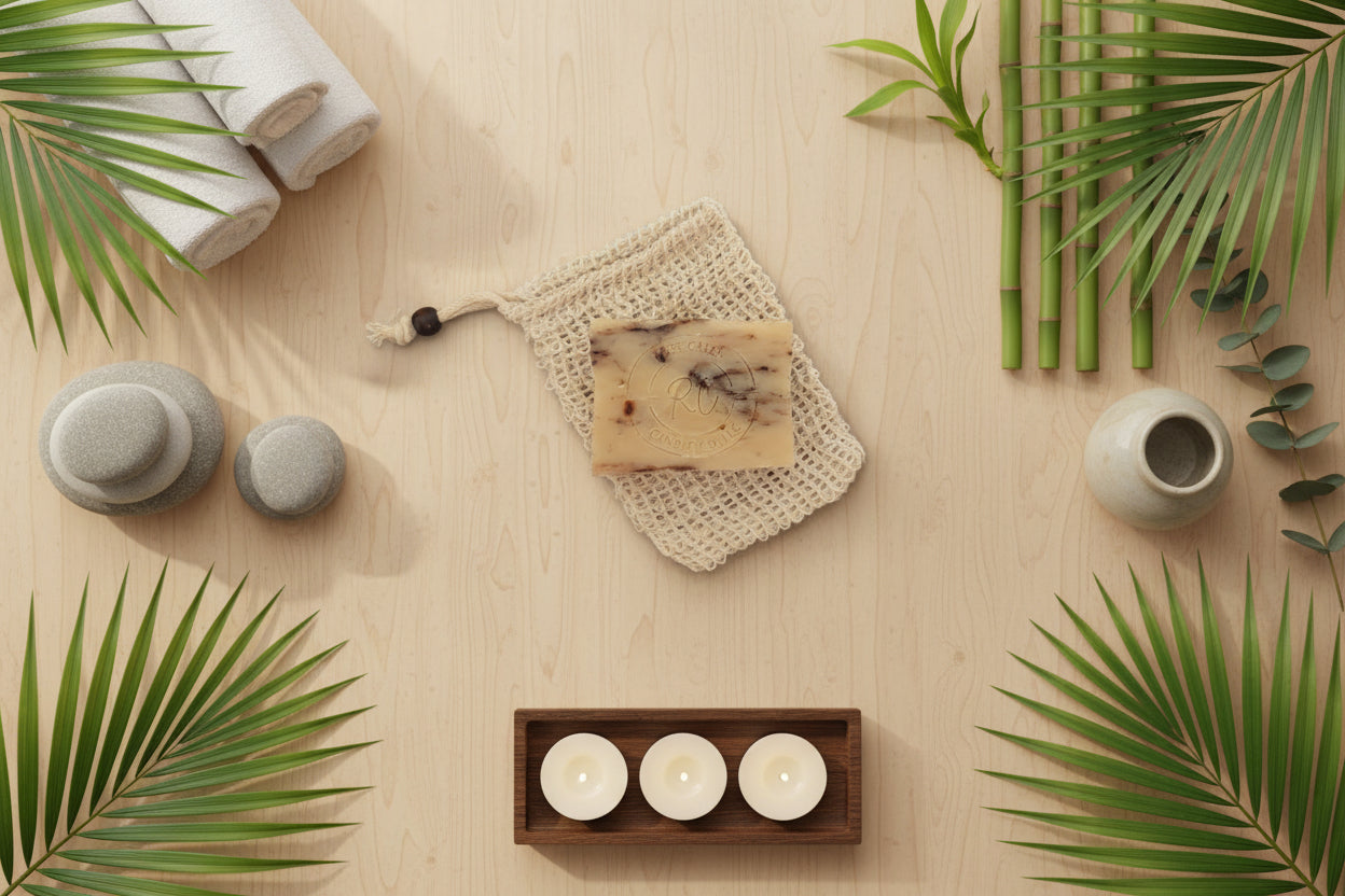 Bamboo Soap Saver Dish | Exfoliating Soap Bag with Drawstring | Bar Soap