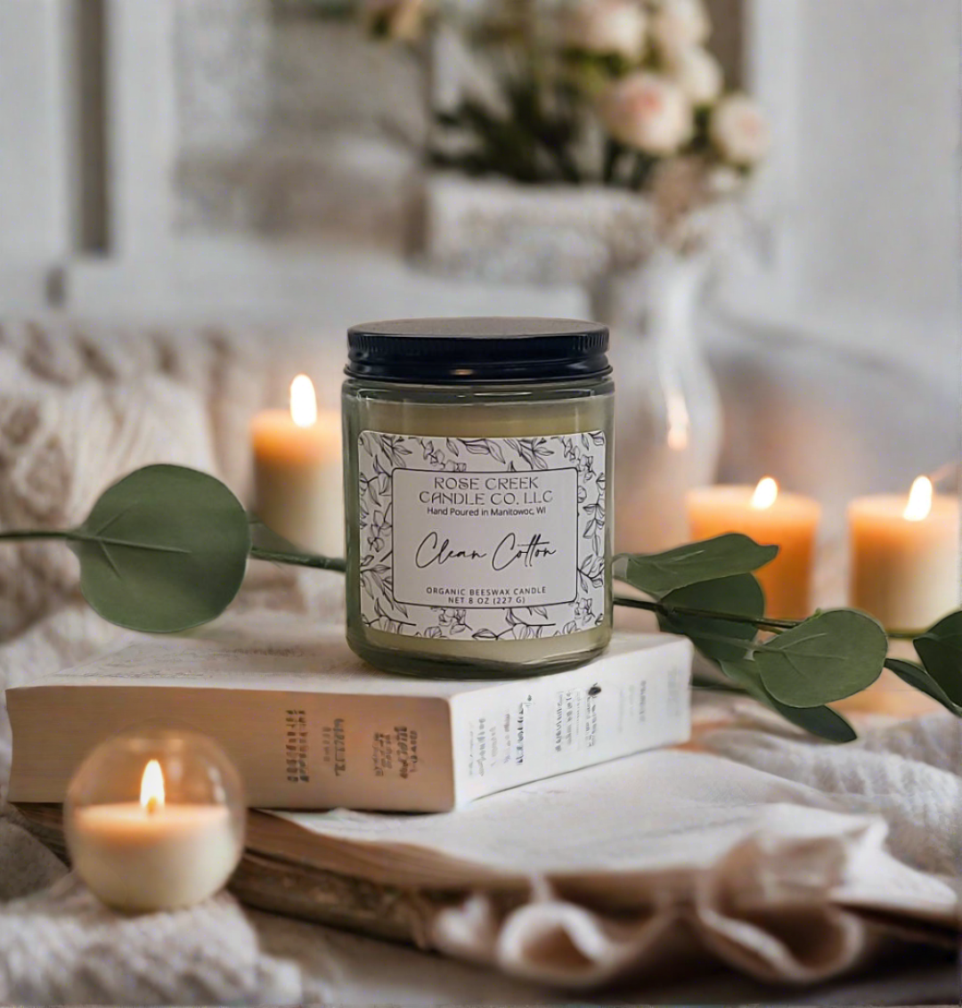 8 oz. Organic Beeswax Candles - Amber & Clear Jars