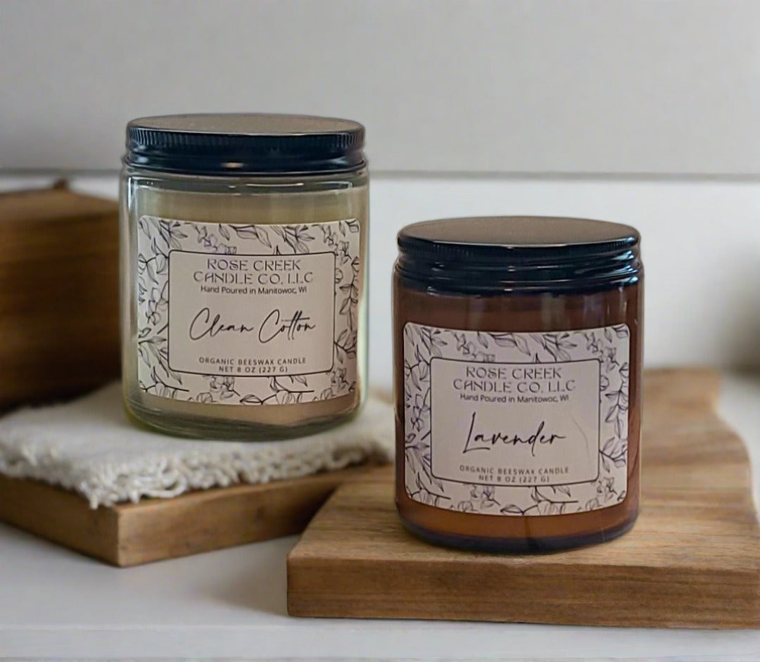 8 oz. Organic Beeswax Candles - Amber & Clear Jars