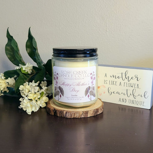 Mother's Day Personalized Organic Beeswax Candles - 8 oz Clear Jar
