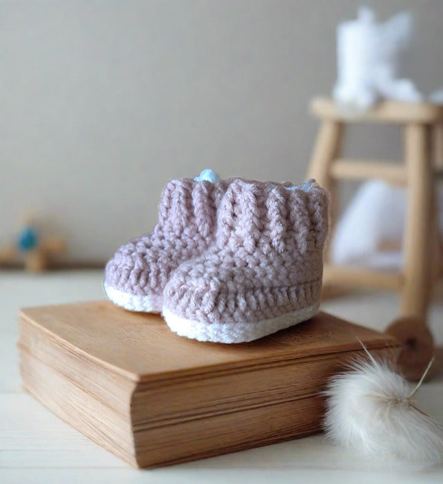 Handmade Baby Boots/Booties with Ribbed Cuff