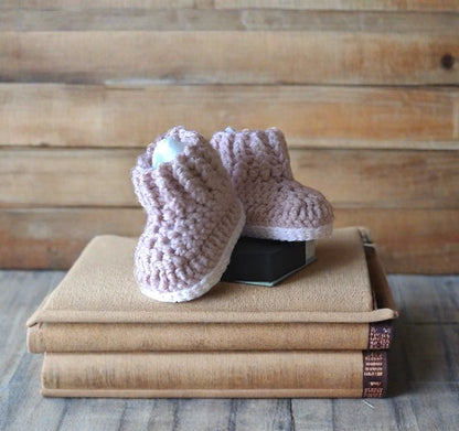 Handmade Baby Boots/Booties with Ribbed Cuff