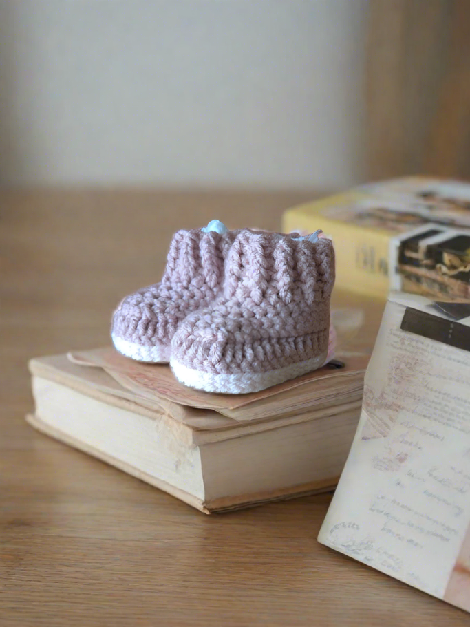 Handmade Baby Boots/Booties with Ribbed Cuff