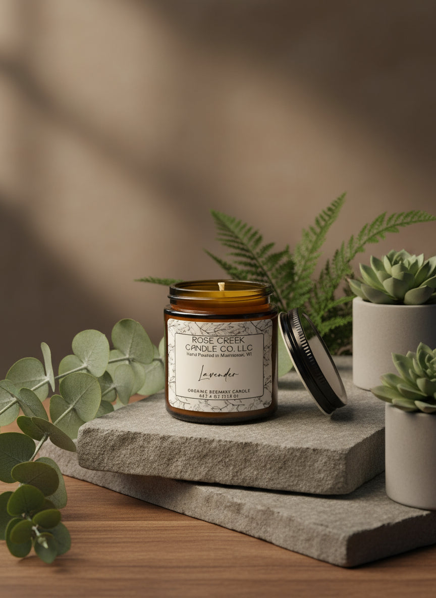 4 oz. Organic Beeswax Candles - Amber & Clear Jars