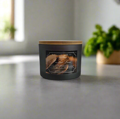 16 oz Organic Beeswax Candle - 3 wicks in a Decorative Gray Jar with Wood Lid