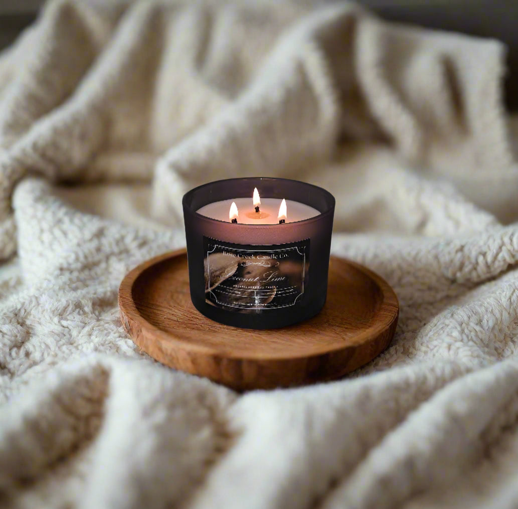 16 oz Organic Beeswax Candle - 3 wicks in a Decorative Gray Jar with Wood Lid