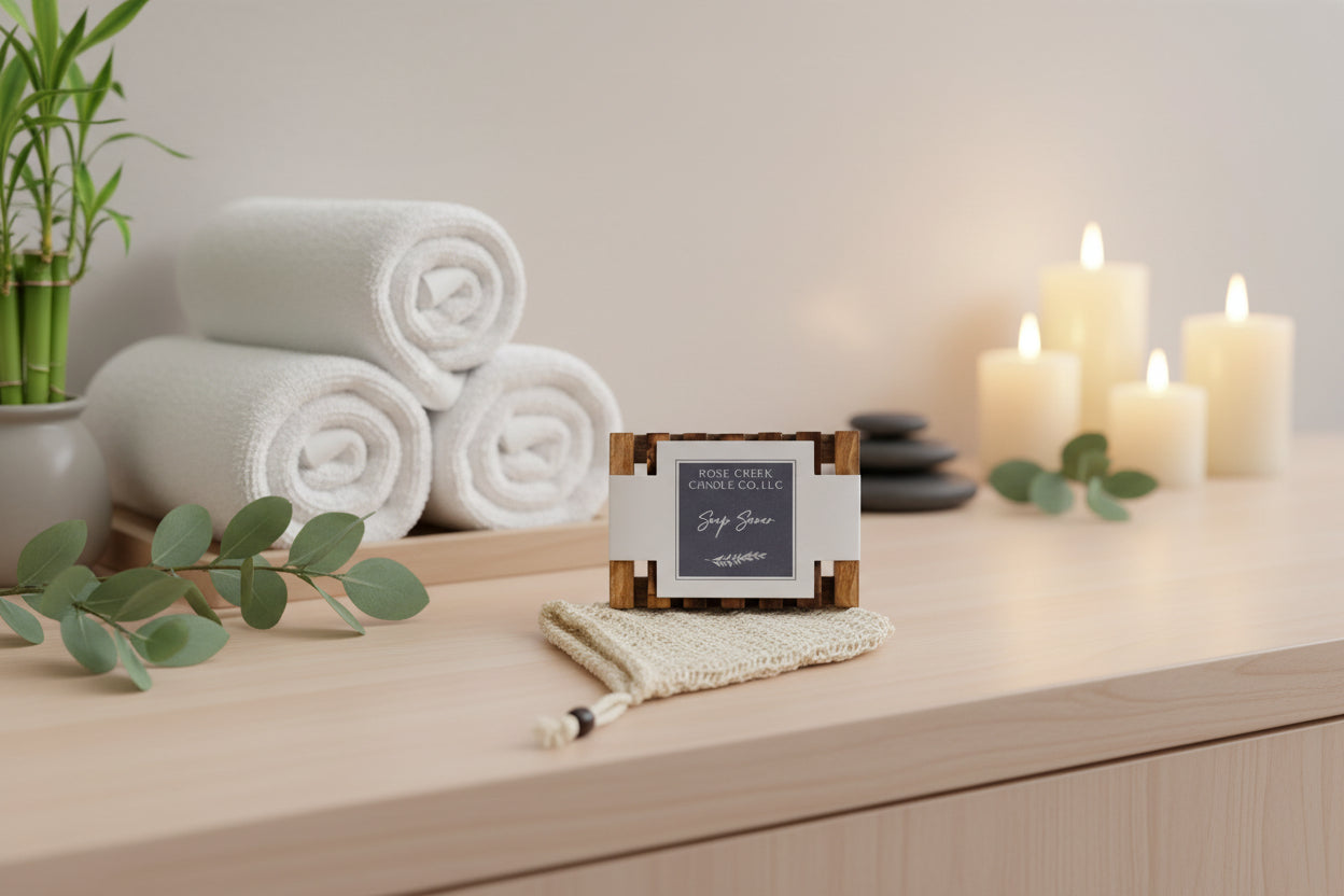 Bamboo Soap Saver Dish | Exfoliating Soap Bag with Drawstring | Bar Soap