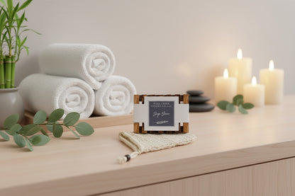 Bamboo Soap Saver Dish | Exfoliating Soap Bag with Drawstring | Bar Soap