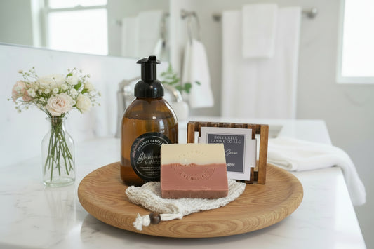 Everyday Spa Bundle | Bar Soap, Foaming Hand Soap, Bamboo Soap Saver, & Exfoliating Soap Bag