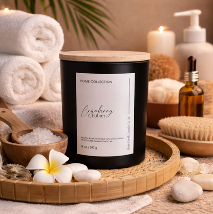14 oz Beeswax Candle - 2 cotton wicks in a Decorative Black Jar with Wood Lid