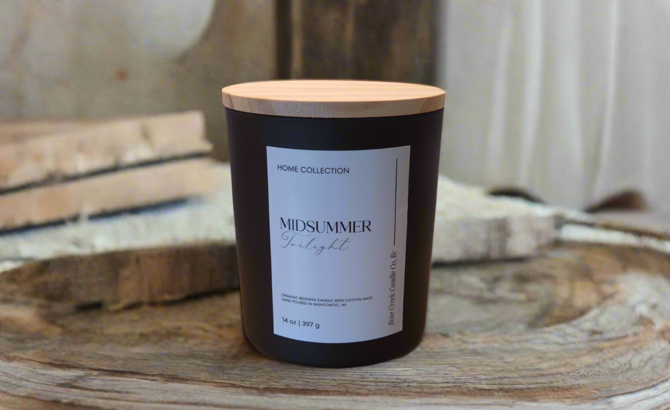 14 oz Organic Beeswax Candle - 2 cotton wicks in a Decorative Black Jar with Wood Lid