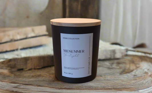 14 oz Organic Beeswax Candle - 2 cotton wicks in a Decorative Black Jar with Wood Lid