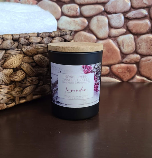 Spring/Summer Label - Organic Beeswax Candle Decorative Black Jar with Wood Lid - Net wt 6 oz