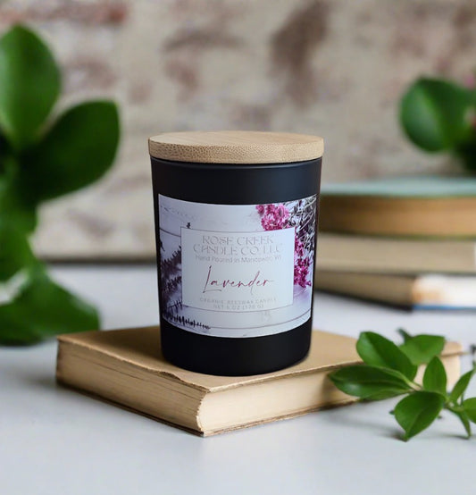 Spring/Summer Label - Organic Beeswax Candle Decorative Black Jar with Wood Lid - Net wt 6 oz