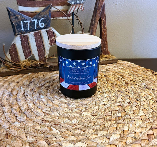 Stars & Stripes - Organic Beeswax Candles - Decorative Black Jar with Wood Lid - Net wt 6 oz