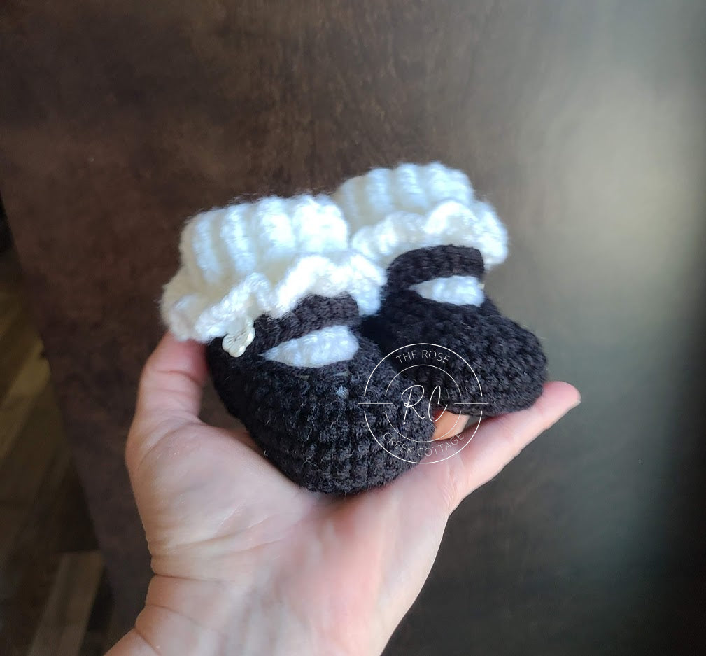 Handmade Mary Jane Booties with Ruffled Cuff