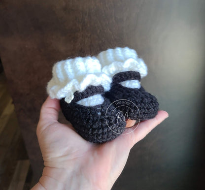 Handmade Mary Jane Booties with Ruffled Cuff