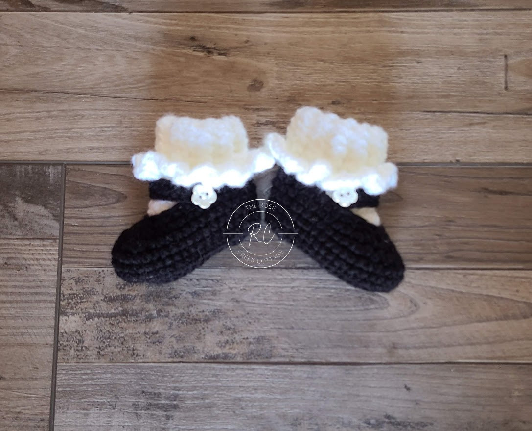 Handmade Mary Jane Booties with Ruffled Cuff