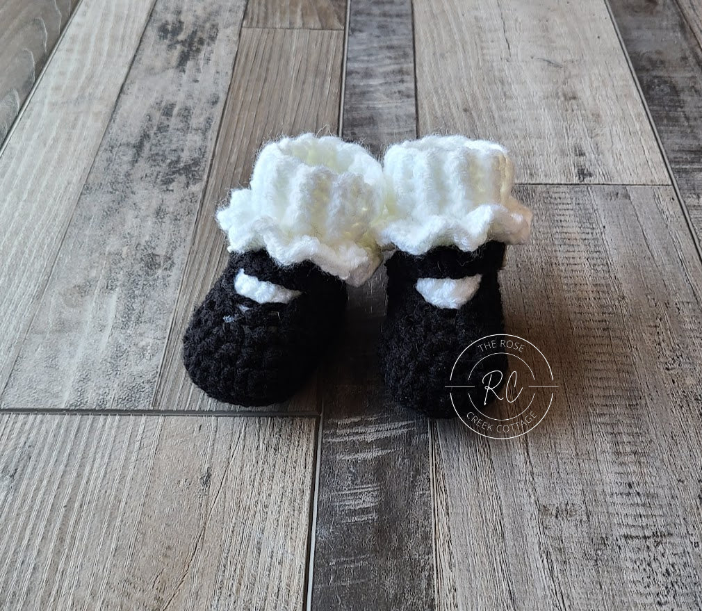 Handmade Mary Jane Booties with Ruffled Cuff