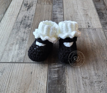 Handmade Mary Jane Booties with Ruffled Cuff