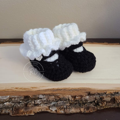 Handmade Mary Jane Booties with Ruffled Cuff
